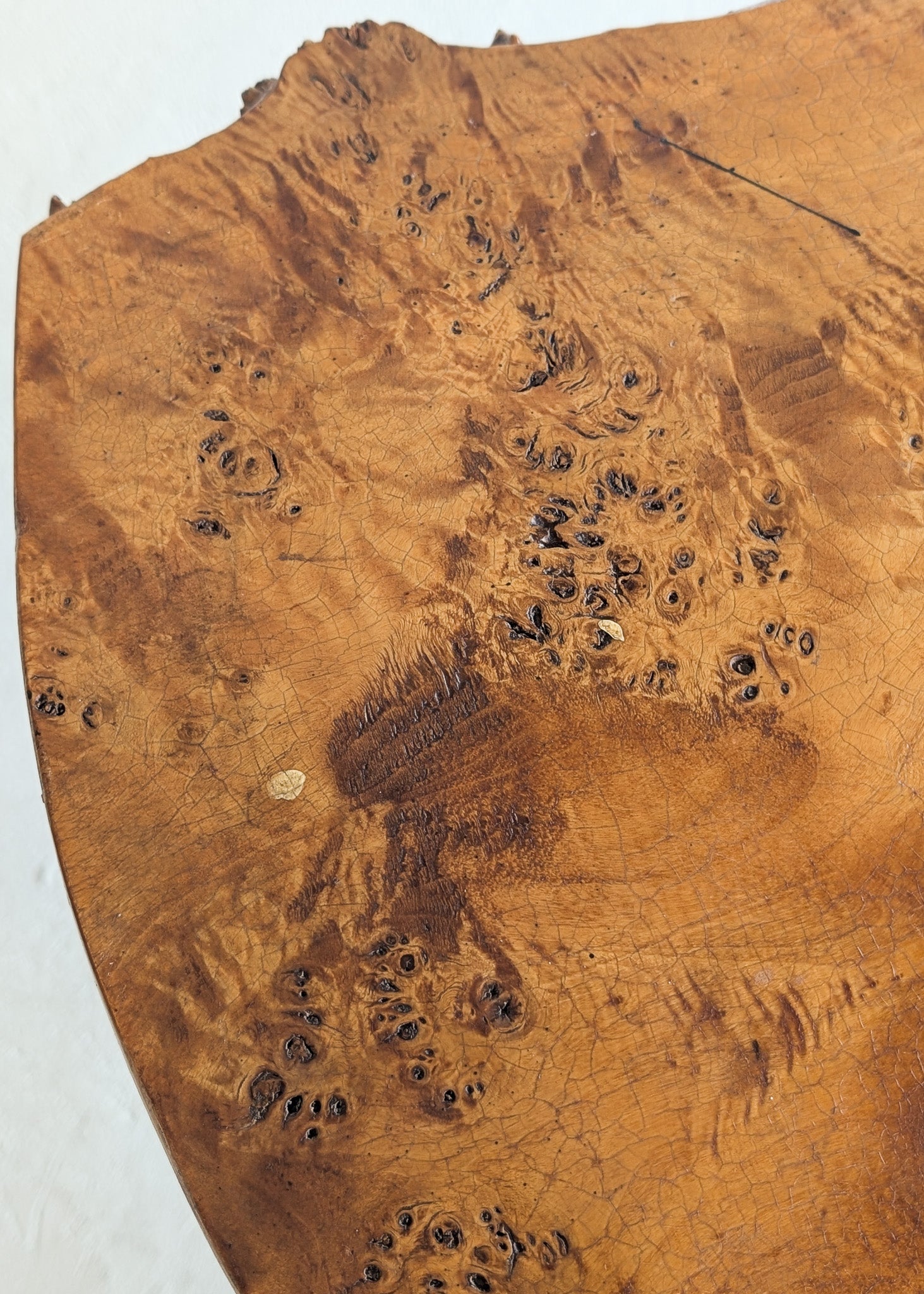 Vintage Burl Wood Console or Tall Side Table with Burl Root Base