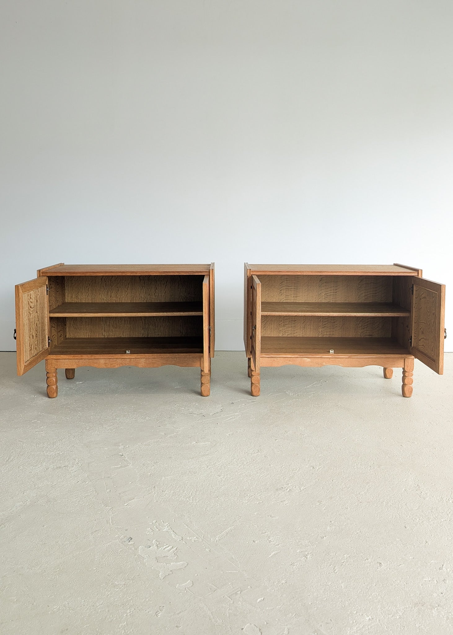 Pair of Vintage Danish Henning Kjærnulf-Attributed Quartersawn White Oak Cabinets with Adjustable Shelves