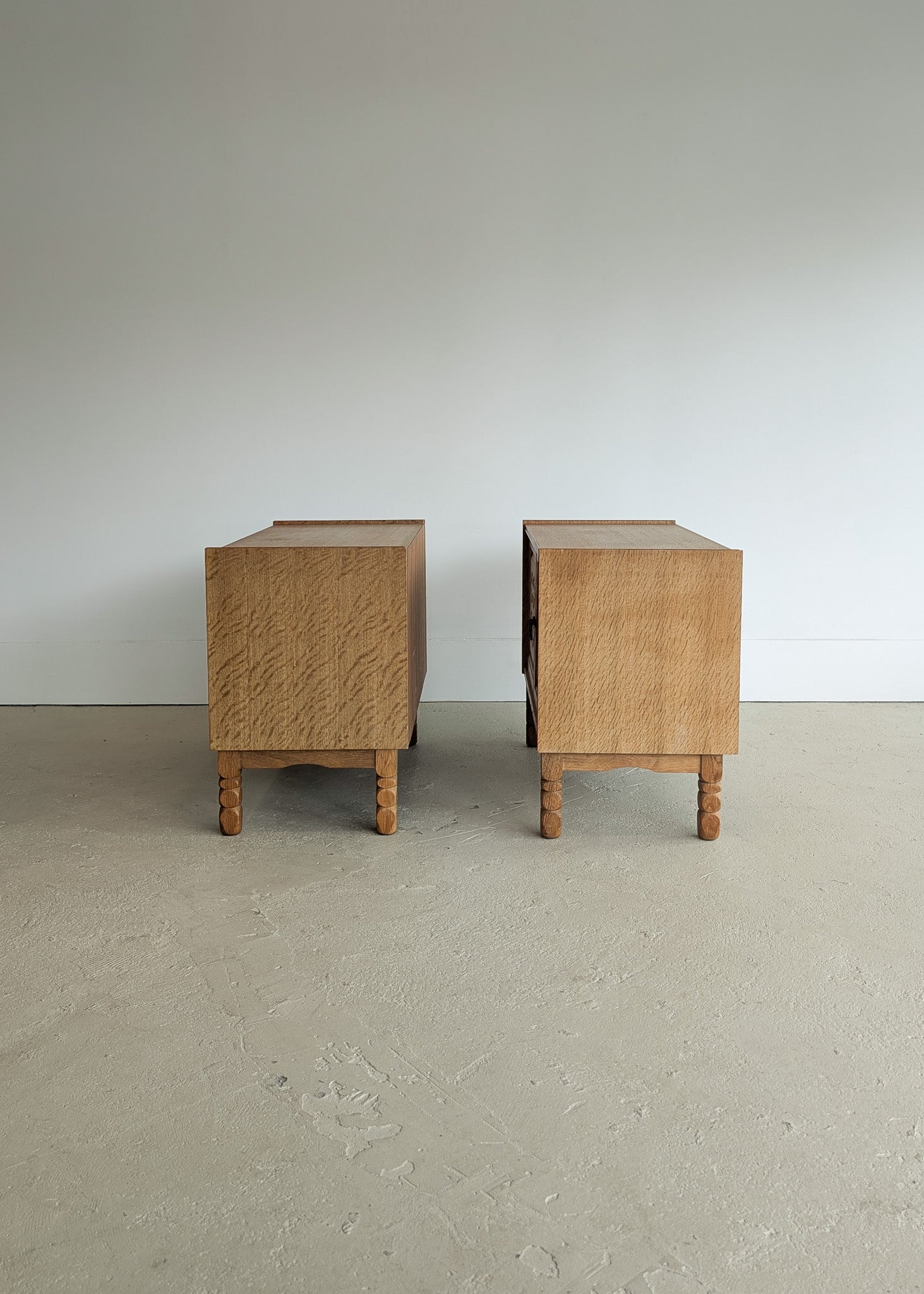 Pair of Vintage Danish Henning Kjærnulf-Attributed Quartersawn White Oak Cabinets with Adjustable Shelves