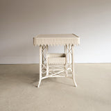 Antique Late 1800s Victorian Wakefield Rattan Company White Painted Rattan and Wicker Side or Breakfast Table
