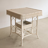 Antique Late 1800s Victorian Wakefield Rattan Company White Painted Rattan and Wicker Side or Breakfast Table