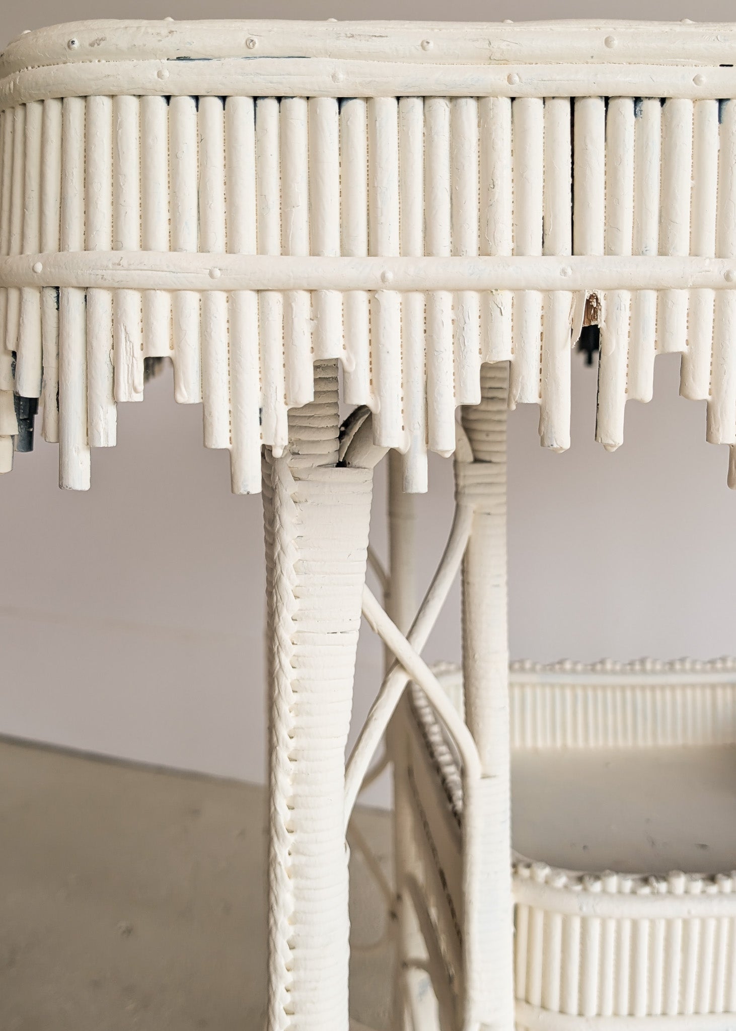 Antique Late 1800s Victorian Wakefield Rattan Company White Painted Rattan and Wicker Side or Breakfast Table