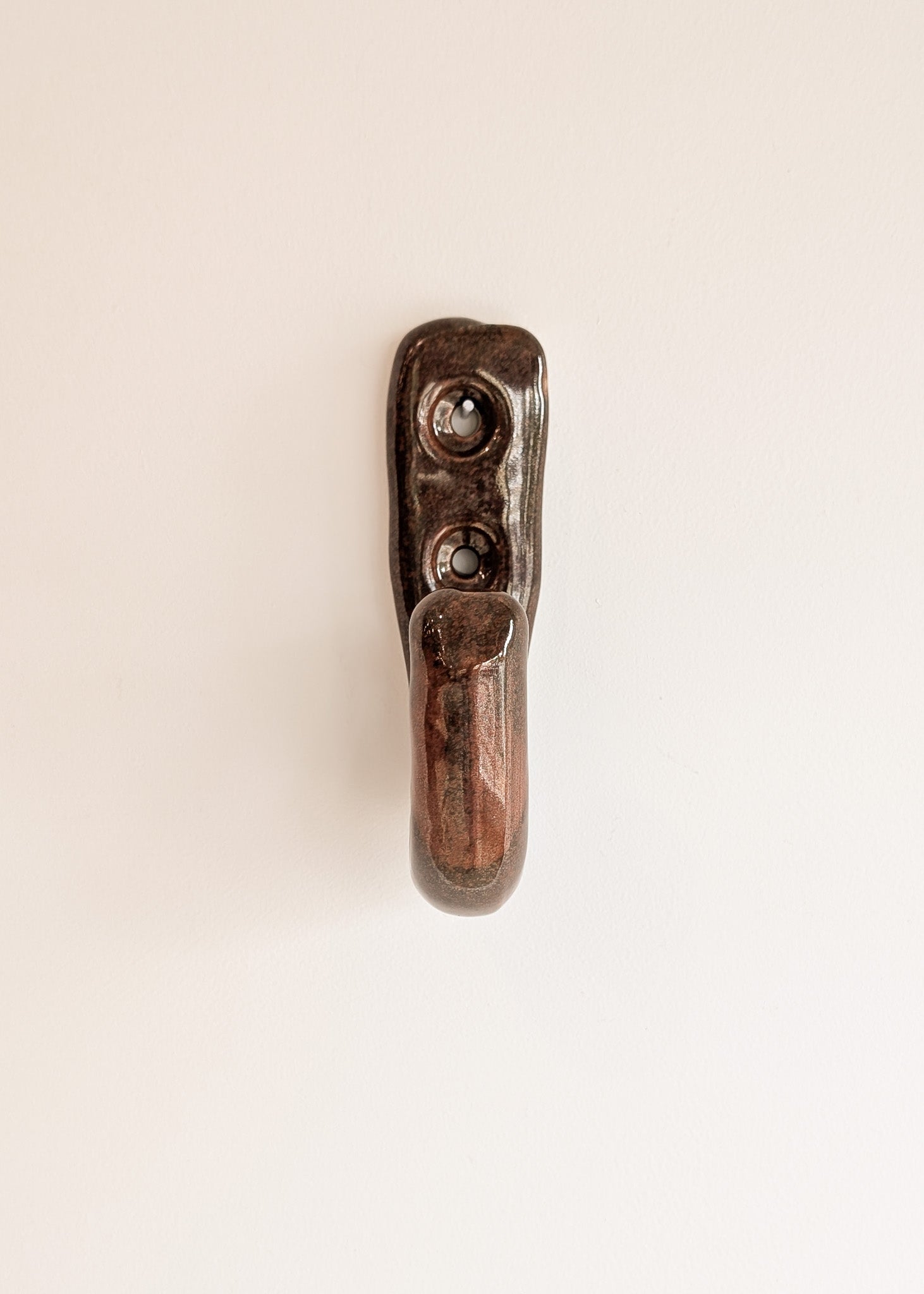 Dark Neutral Glazed Chunky Handmade Studio Pottery Ceramic Wall Hook