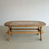 Large Vintage Danish Poul H. Poulsen-Style Quartersawn White Oak and Chestnut Ceramic Tile Coffee Table with Scalloped Stringers