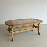Large Vintage Danish Poul H. Poulsen-Style Quartersawn White Oak and Chestnut Ceramic Tile Coffee Table with Scalloped Stringers
