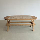 Large Vintage Danish Poul H. Poulsen-Style Quartersawn White Oak and Chestnut Ceramic Tile Coffee Table with Scalloped Stringers
