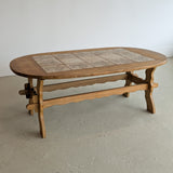 Large Vintage Danish Poul H. Poulsen-Style Quartersawn White Oak and Chestnut Ceramic Tile Coffee Table with Scalloped Stringers