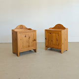 Pair of Vintage Swedish Light Pine Wooden Nightstands with Floral Motif Carving