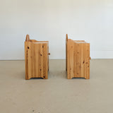 Pair of Vintage Swedish Light Pine Wooden Nightstands with Floral Motif Carving