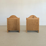 Pair of Vintage Swedish Light Pine Wooden Nightstands with Floral Motif Carving