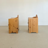 Pair of Vintage Swedish Light Pine Wooden Nightstands with Floral Motif Carving