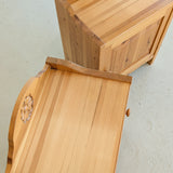 Pair of Vintage Swedish Light Pine Wooden Nightstands with Floral Motif Carving