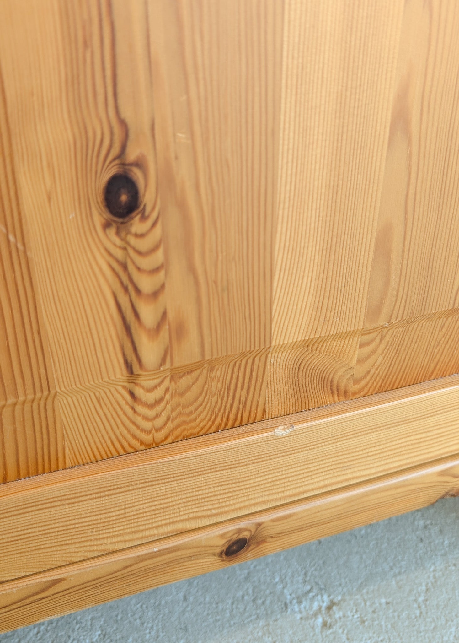 Pair of Vintage Swedish Light Pine Wooden Nightstands with Floral Motif Carving