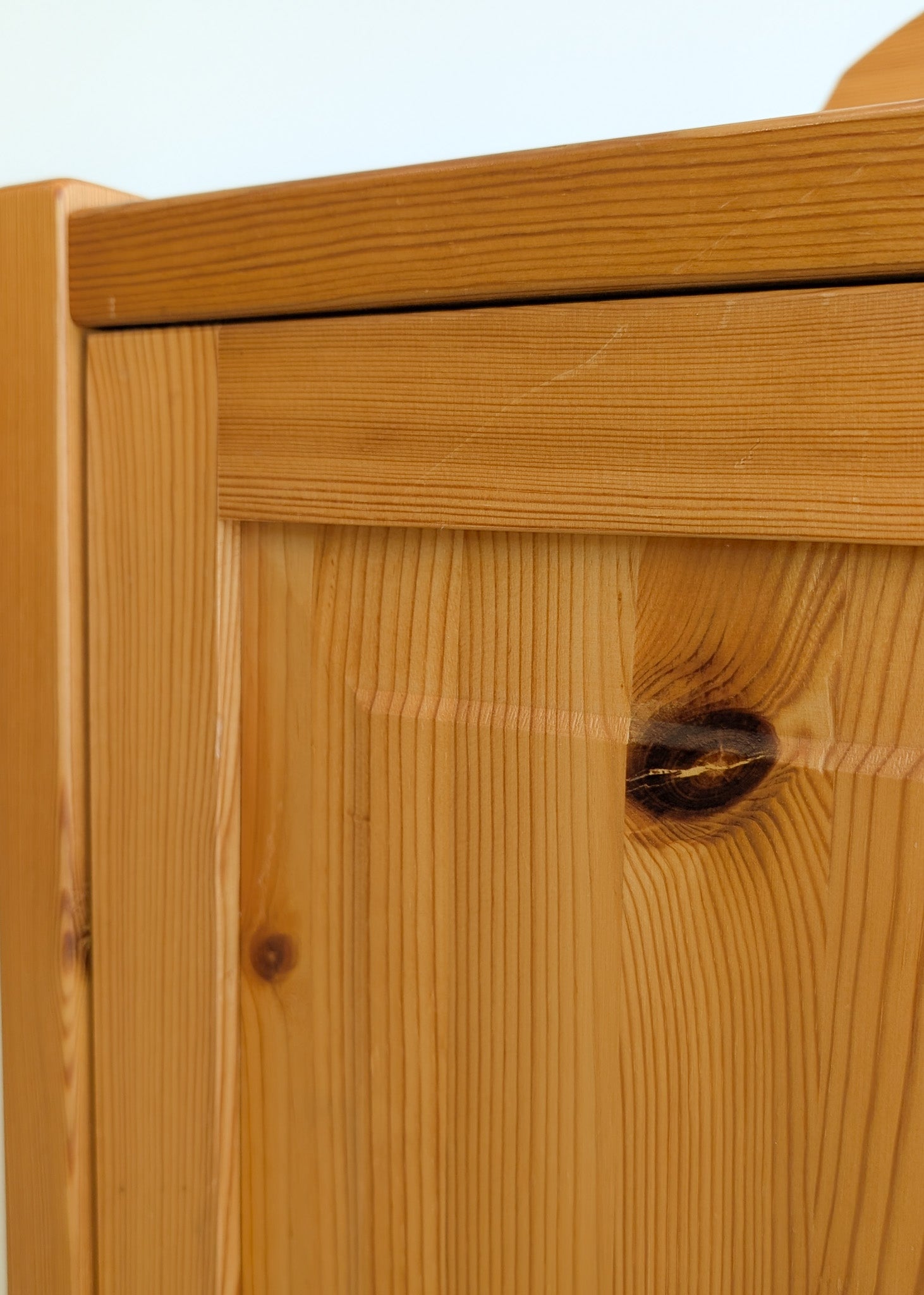 Pair of Vintage Swedish Light Pine Wooden Nightstands with Floral Motif Carving