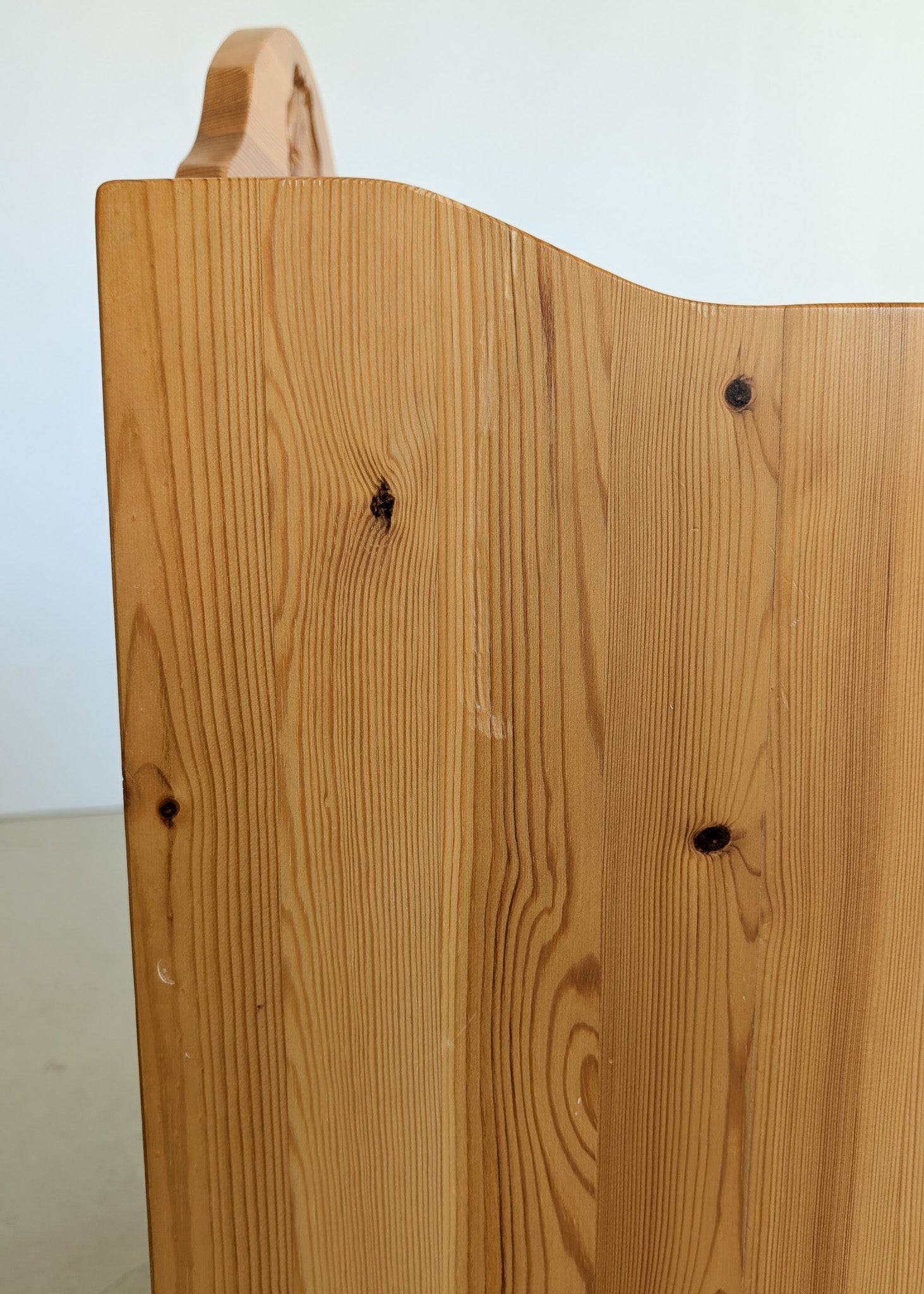 Pair of Vintage Swedish Light Pine Wooden Nightstands with Floral Motif Carving