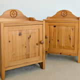 Pair of Vintage Swedish Light Pine Wooden Nightstands with Floral Motif Carving