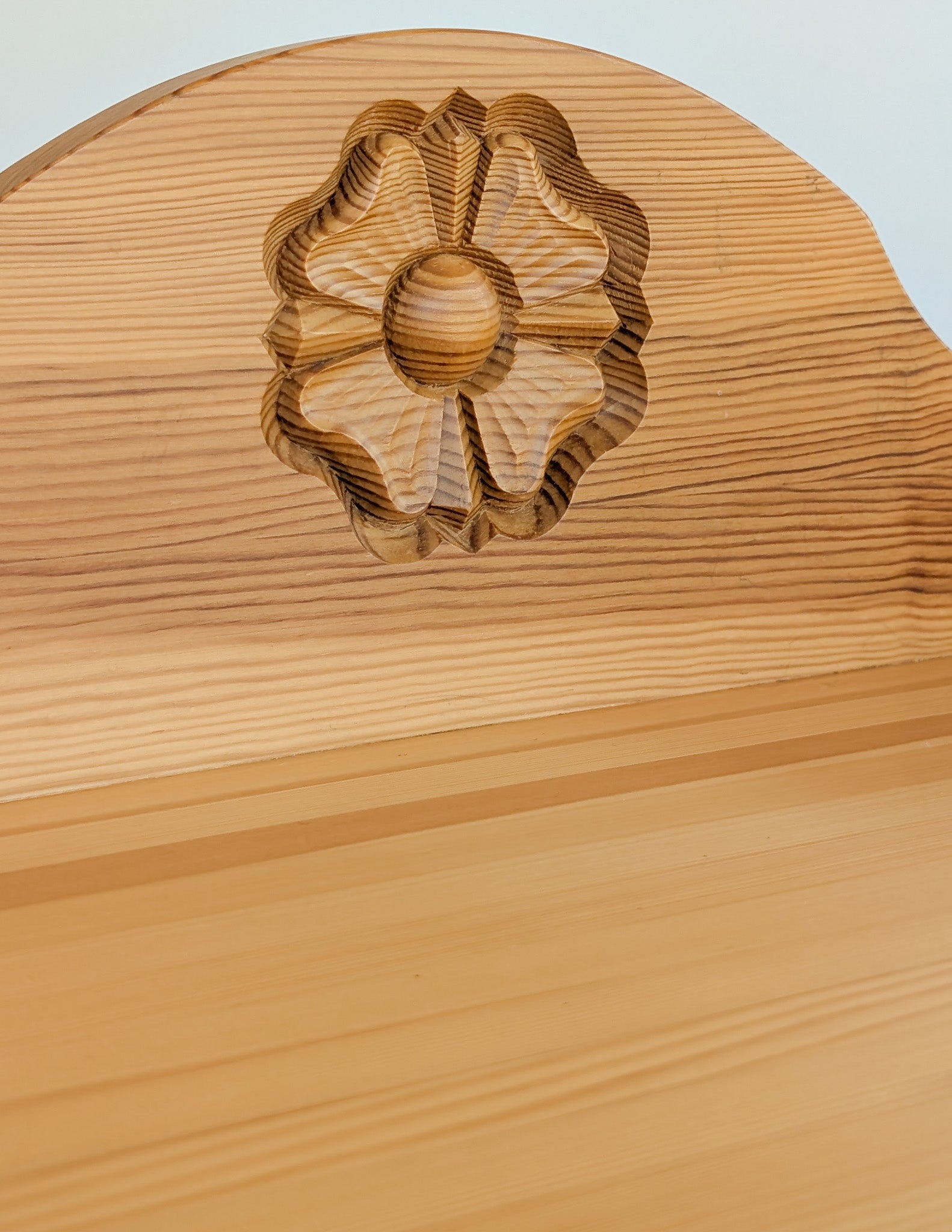 Pair of Vintage Swedish Light Pine Wooden Nightstands with Floral Motif Carving