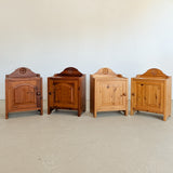 Pair of Vintage Swedish Light Pine Wooden Nightstands with Floral Motif Carving