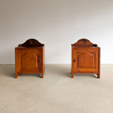 Pair of Vintage Swedish Reddish-Brown Pine Wooden Nightstands with Floral Motif Carving