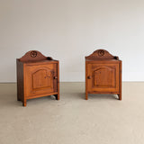 Pair of Vintage Swedish Reddish-Brown Pine Wooden Nightstands with Floral Motif Carving