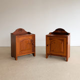 Pair of Vintage Swedish Reddish-Brown Pine Wooden Nightstands with Floral Motif Carving
