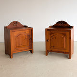 Pair of Vintage Swedish Reddish-Brown Pine Wooden Nightstands with Floral Motif Carving