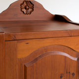 Pair of Vintage Swedish Reddish-Brown Pine Wooden Nightstands with Floral Motif Carving