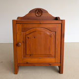 Pair of Vintage Swedish Reddish-Brown Pine Wooden Nightstands with Floral Motif Carving