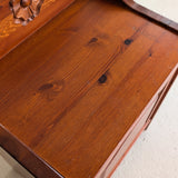 Pair of Vintage Swedish Reddish-Brown Pine Wooden Nightstands with Floral Motif Carving