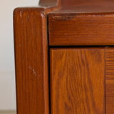 Pair of Vintage Swedish Reddish-Brown Pine Wooden Nightstands with Floral Motif Carving