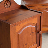 Pair of Vintage Swedish Reddish-Brown Pine Wooden Nightstands with Floral Motif Carving