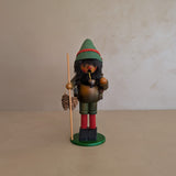 Vintage Wooden Steinbach German Hiker Mountain Man Smoker with Pinecones and Backpack