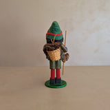 Vintage Wooden Steinbach German Hiker Mountain Man Smoker with Pinecones and Backpack