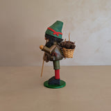 Vintage Wooden Steinbach German Hiker Mountain Man Smoker with Pinecones and Backpack