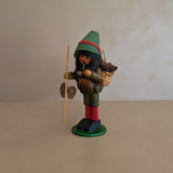 Vintage Wooden Steinbach German Hiker Mountain Man Smoker with Pinecones and Backpack