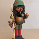 Vintage Wooden Steinbach German Hiker Mountain Man Smoker with Pinecones and Backpack