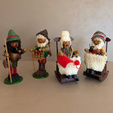 Pair of Vintage Rocking Music Box Wooden Steinbach German Knitting Grandma and Grandpa with Black Cat Smokers