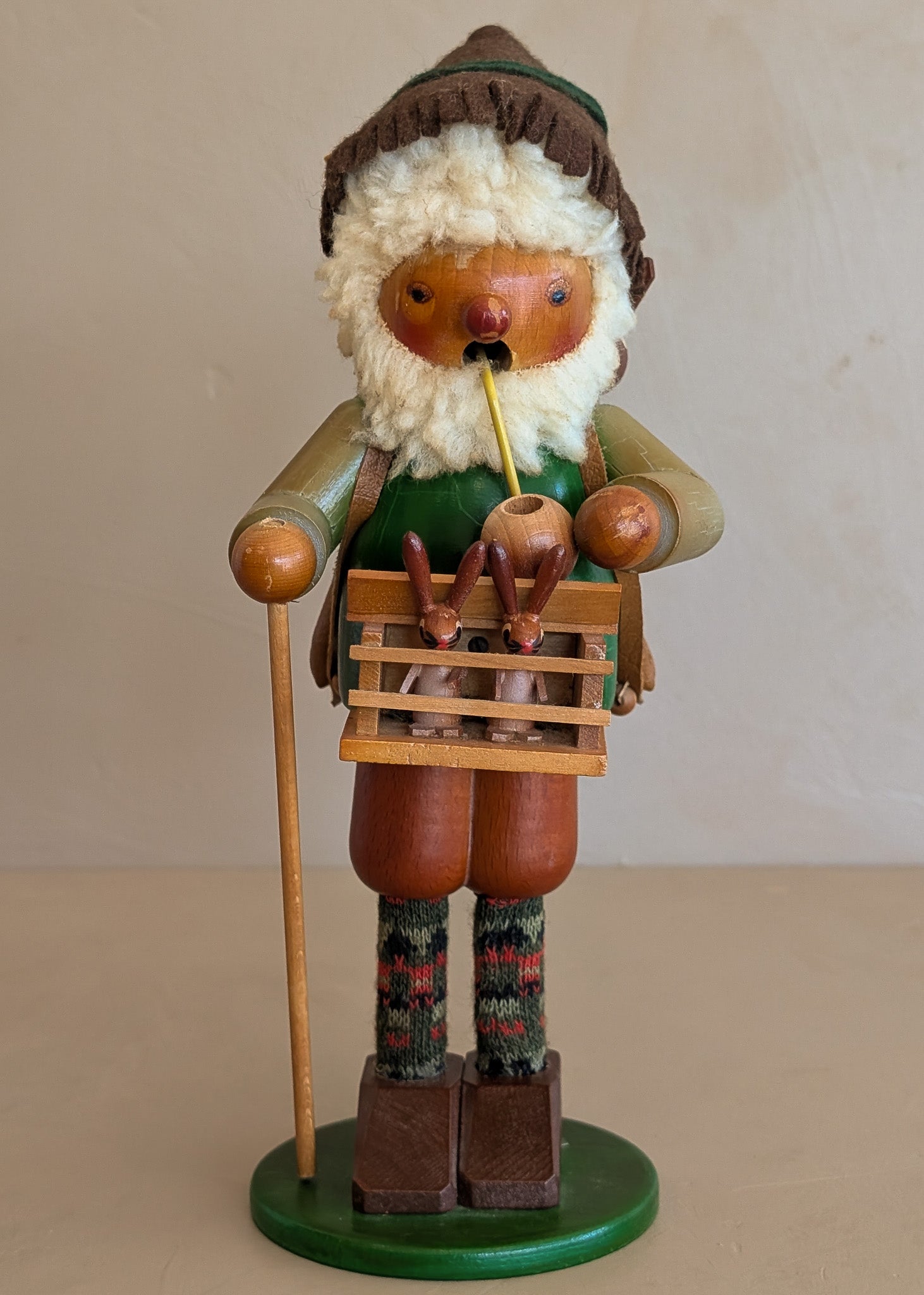 Vintage Wooden Steinbach German Rabbit Bunny Rancher Farmer Smoker with Original Sticker