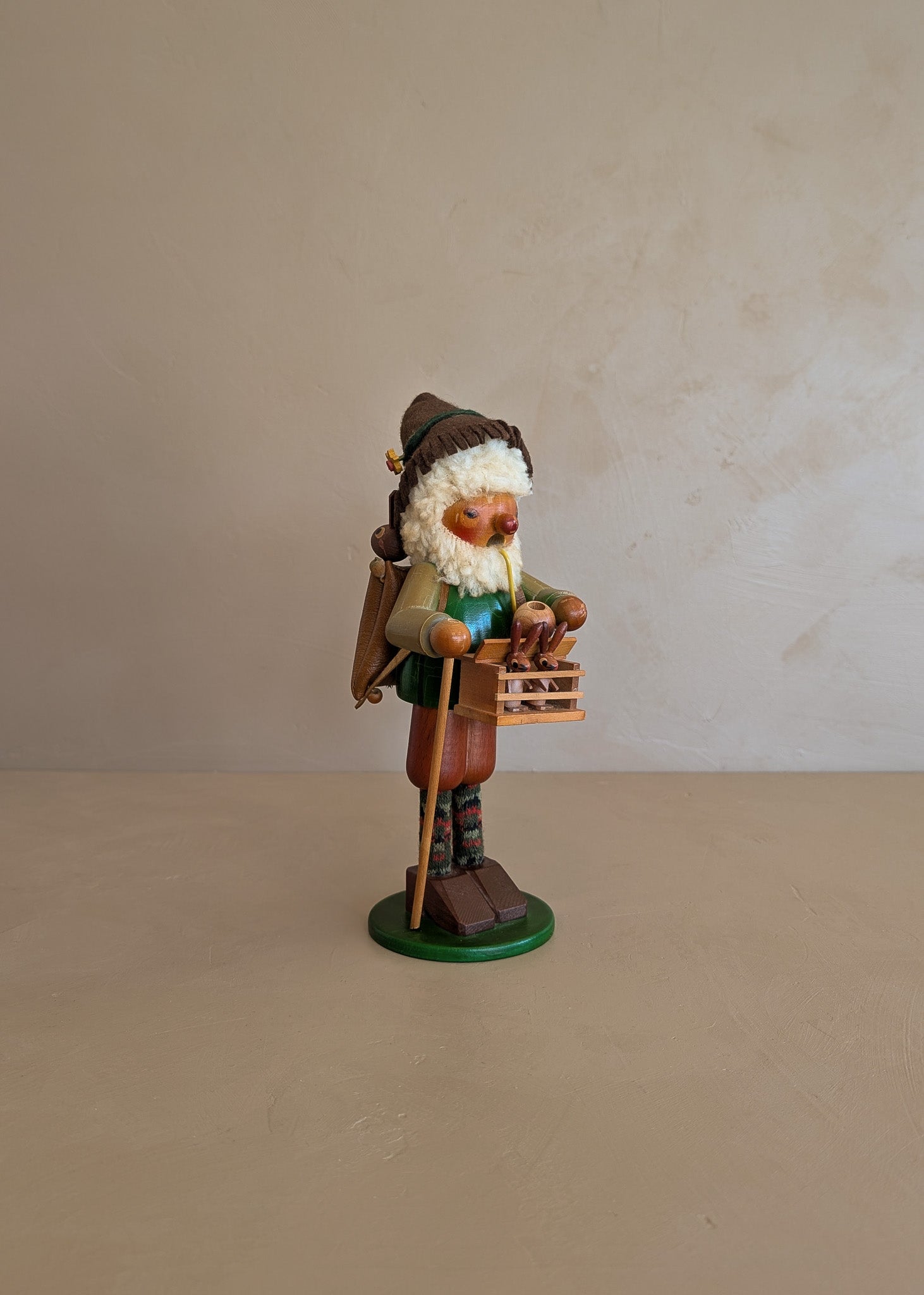 Vintage Wooden Steinbach German Rabbit Bunny Rancher Farmer Smoker with Original Sticker