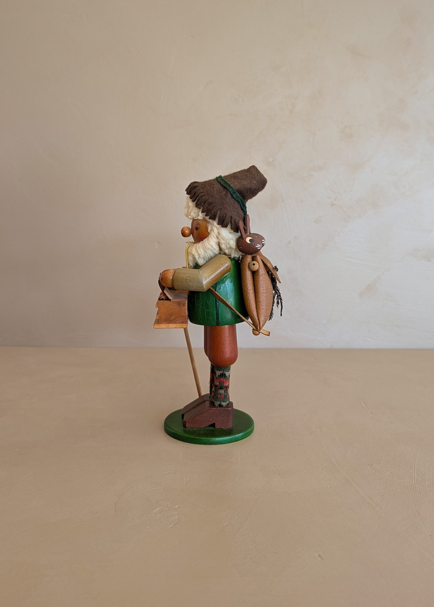 Vintage Wooden Steinbach German Rabbit Bunny Rancher Farmer Smoker with Original Sticker