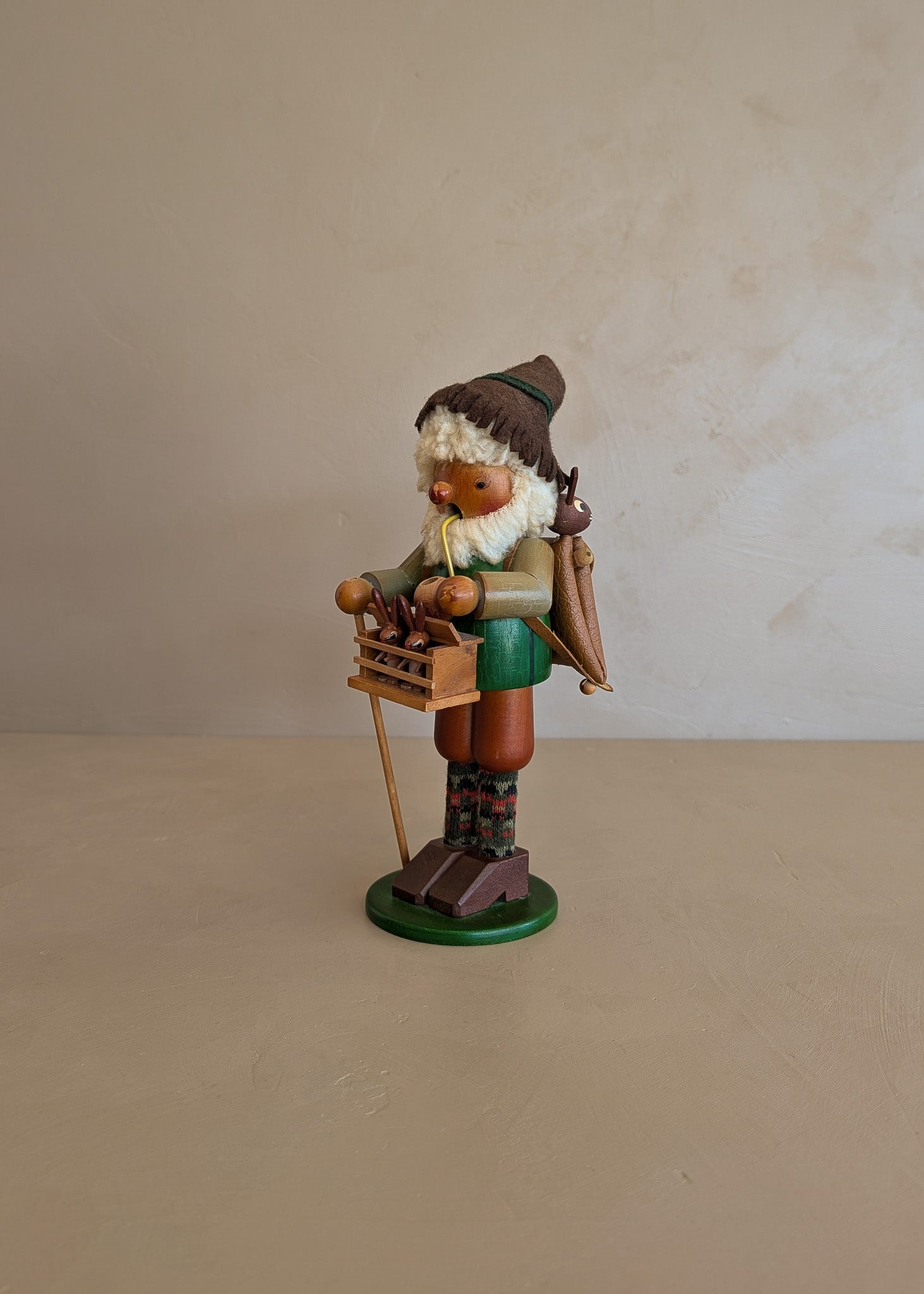 Vintage Wooden Steinbach German Rabbit Bunny Rancher Farmer Smoker with Original Sticker