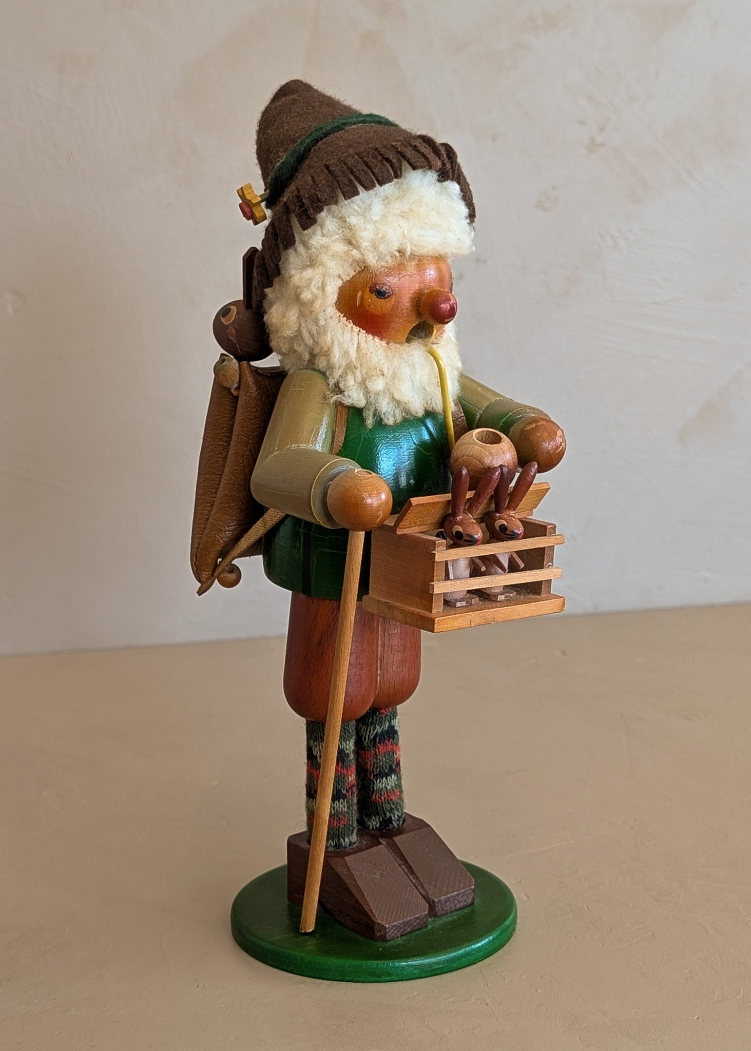 Vintage Wooden Steinbach German Rabbit Bunny Rancher Farmer Smoker with Original Sticker