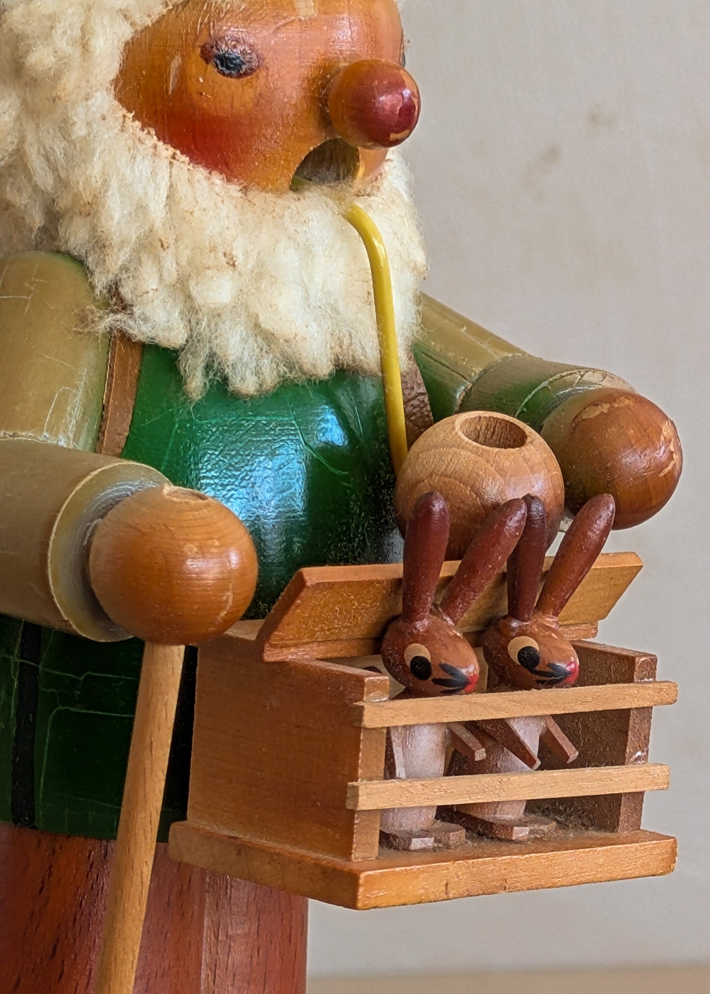 Vintage Wooden Steinbach German Rabbit Bunny Rancher Farmer Smoker with Original Sticker