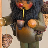 Vintage Wooden Steinbach German Hiker Mountain Man Smoker with Pinecones and Backpack