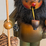 Vintage Wooden Steinbach German Hiker Mountain Man Smoker with Pinecones and Backpack
