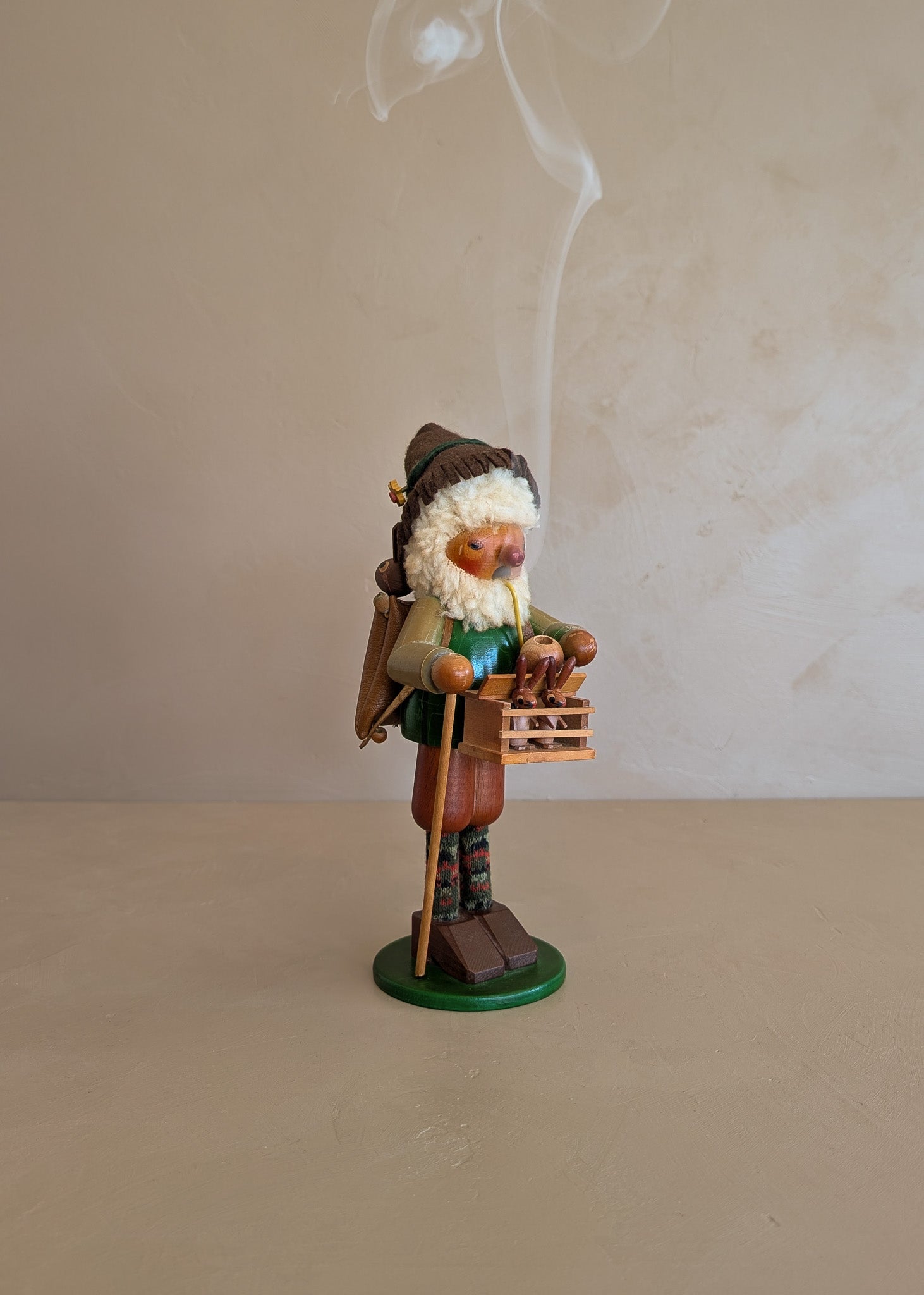 Vintage Wooden Steinbach German Rabbit Bunny Rancher Farmer Smoker with Original Sticker