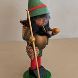 Vintage Wooden Steinbach German Hiker Mountain Man Smoker with Pinecones and Backpack