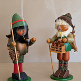 Vintage Wooden Steinbach German Hiker Mountain Man Smoker with Pinecones and Backpack