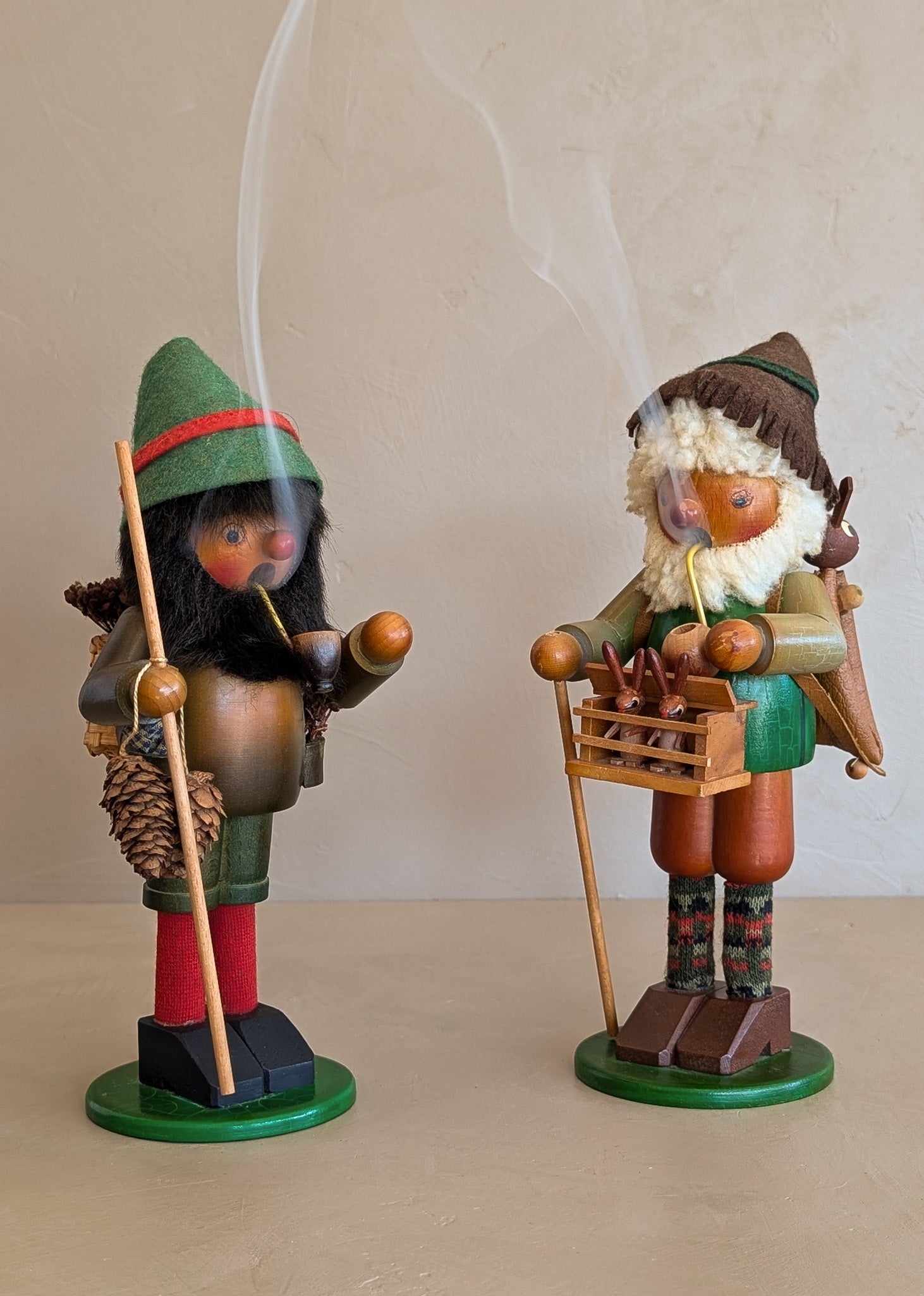 Vintage Wooden Steinbach German Rabbit Bunny Rancher Farmer Smoker with Original Sticker