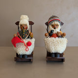 Pair of Vintage Rocking Music Box Wooden Steinbach German Knitting Grandma and Grandpa with Black Cat Smokers